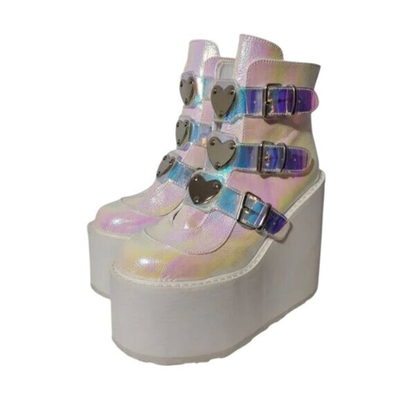 Demonia "Swing 105" Pearl Iridescent Vegan Leather Boot Great Condition - 8 - Picture 1 of 15